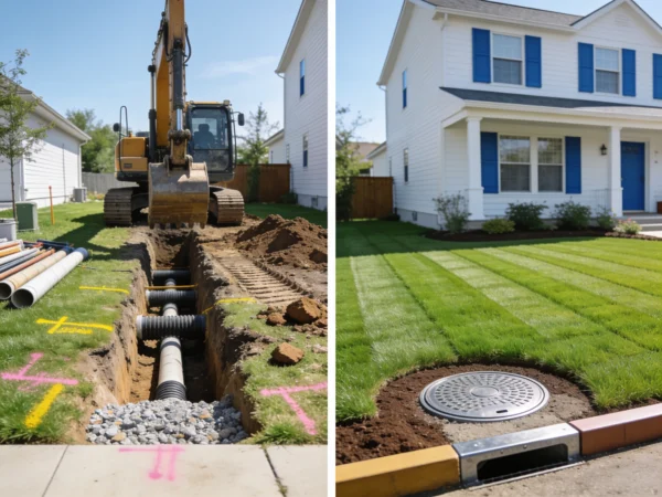 Before and After sewer line repair PA